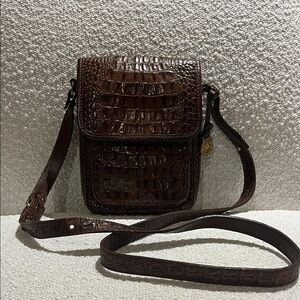 Brahmin Dark Brown Croc-Embossed Messenger Bag